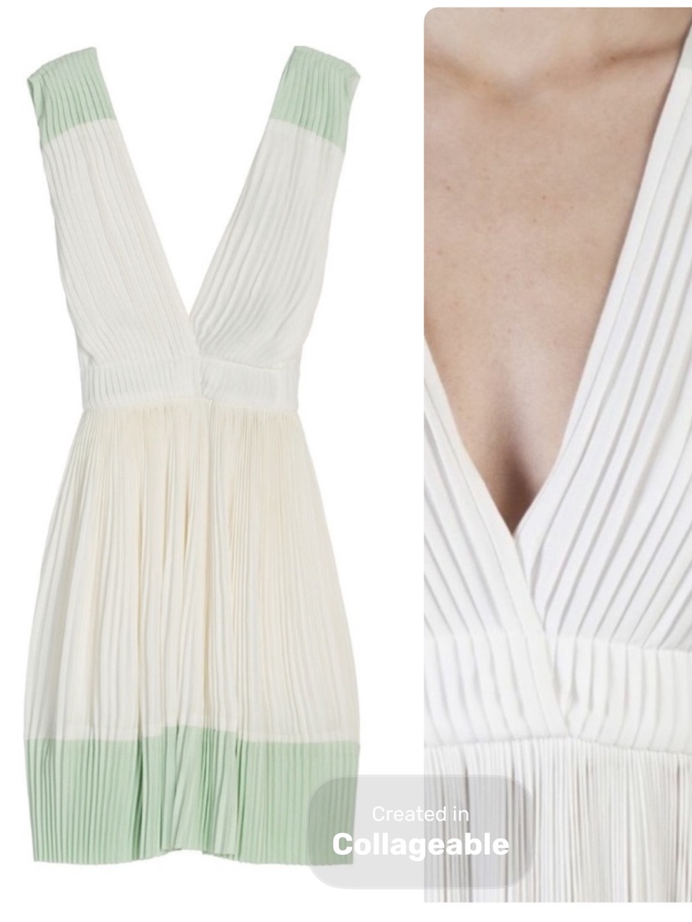 A.L.C Silk Pleated Plunge Mini Dress Neutral Luxury Italian Fabric